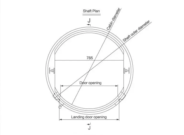 Drum-driven manual door opening schematic blueprint layout